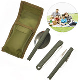 Portable Army Green Folding Cutlery Set With Pouch Cooking