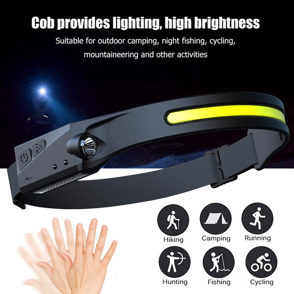 COB LED Induction USB Rechargeable Waterproof Camping Headlight